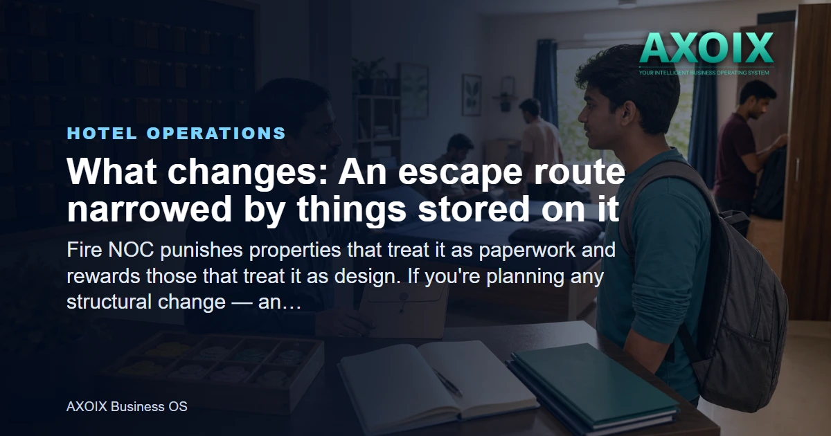 An escape route narrowed by things stored on it