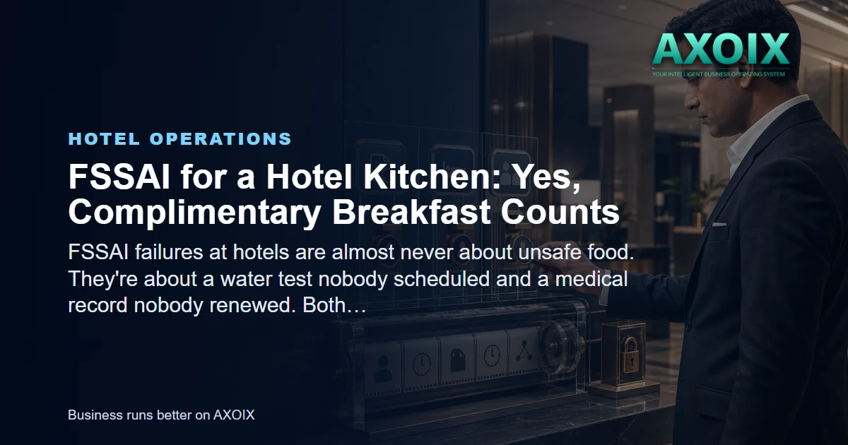 A hotel kitchen operating under a food safety licence