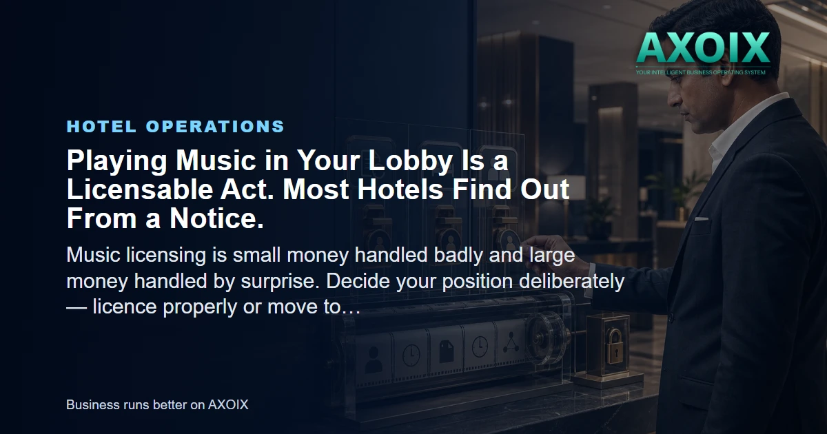Background music in a hotel public area requiring a licence