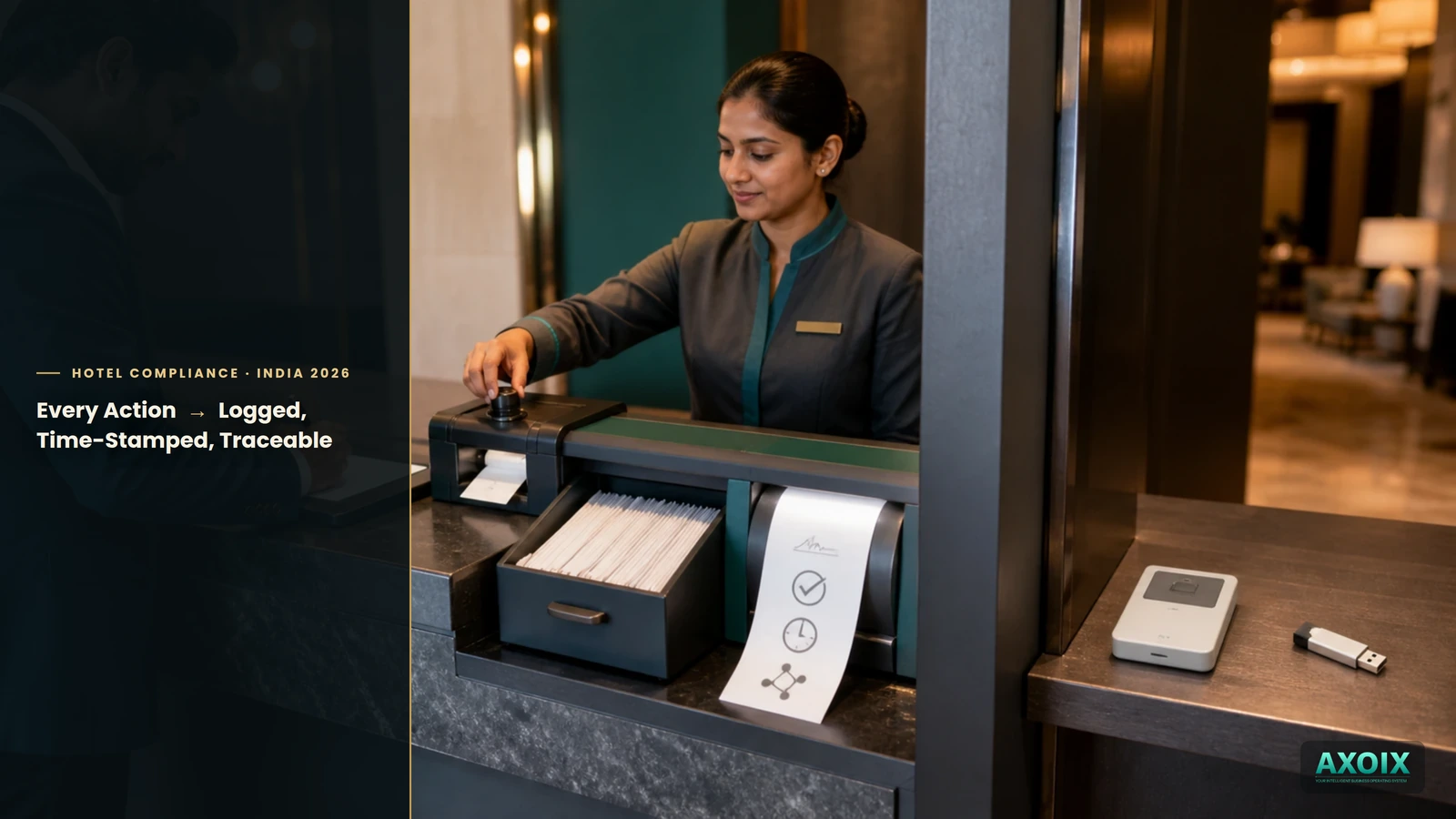 Four AXOIX hotel roles with scoped access to different screens