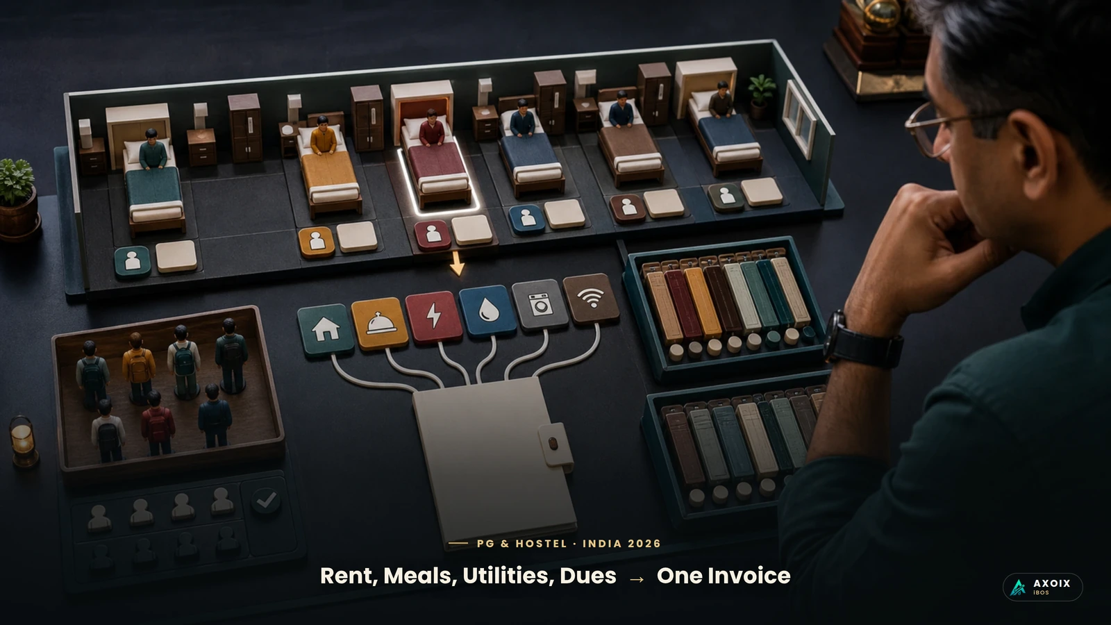 PG monthly bill combining rent, meal plan, utilities and dues into one invoice