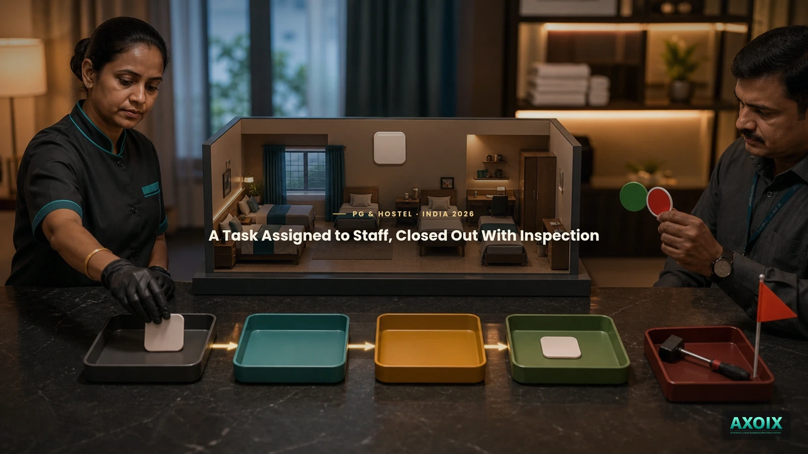 A housekeeping task assigned to staff and closed out with inspection