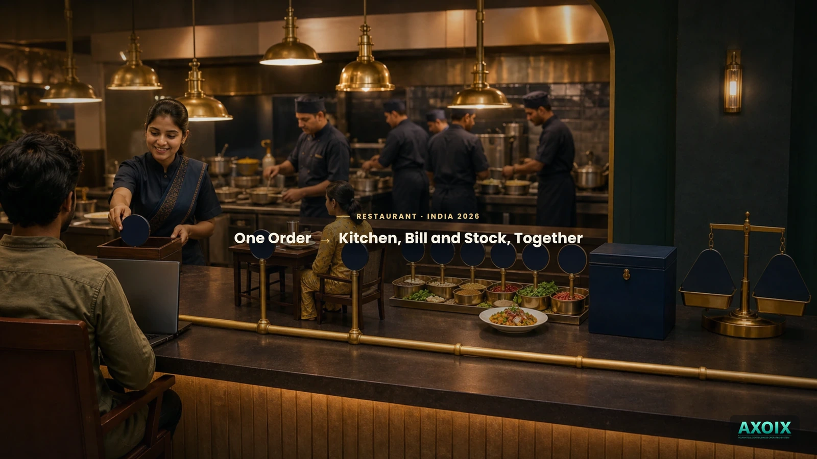 Order, kitchen ticket, bill and ingredient deduction happening from one order.