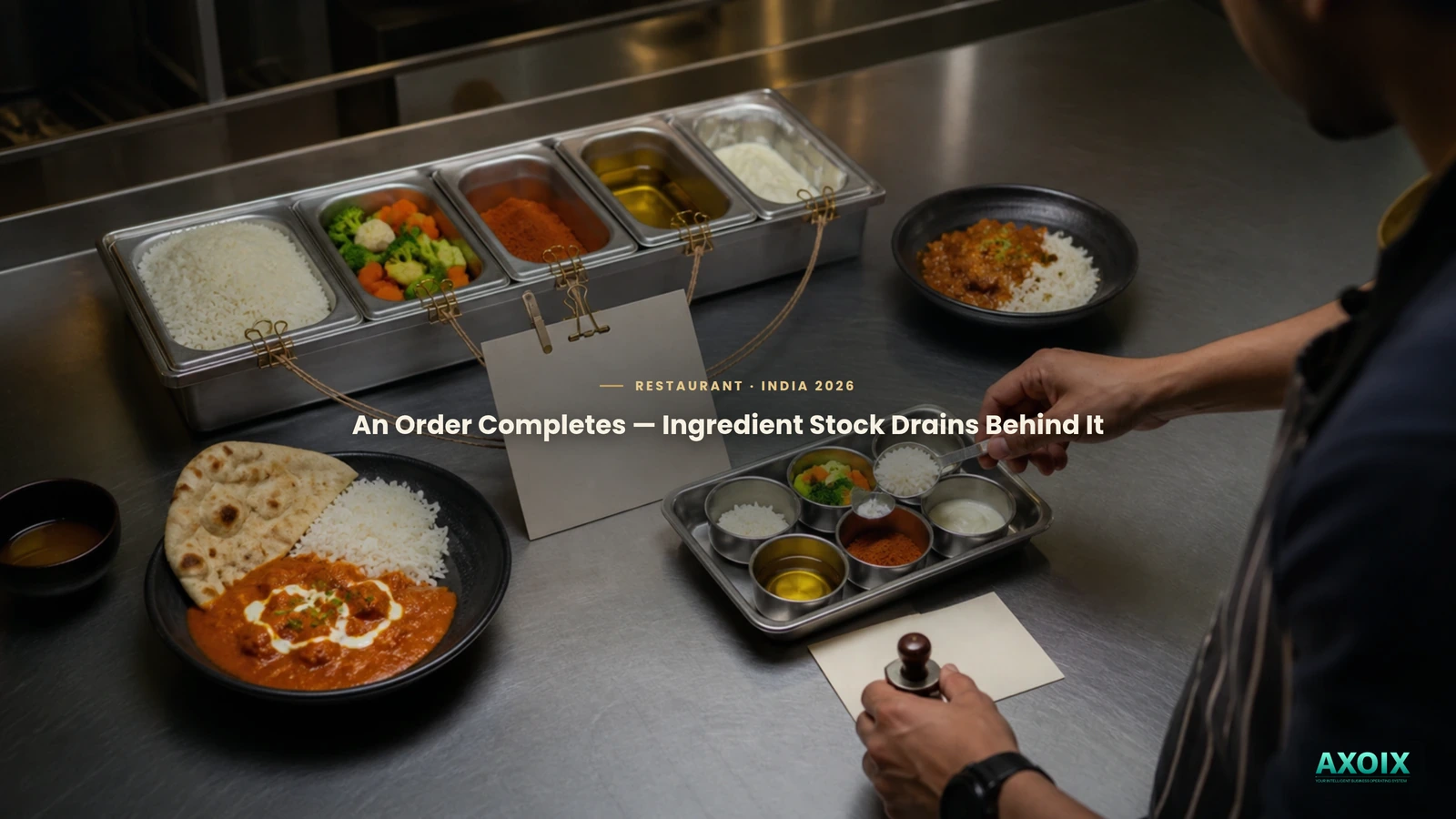 An order completing and ingredient stock draining automatically behind it