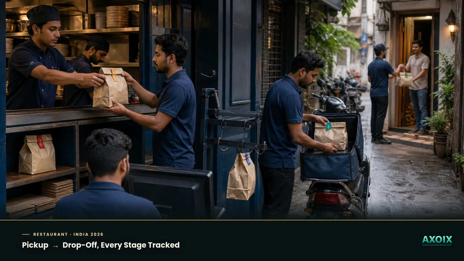 A delivery order moving through real status stages from pickup to drop-off