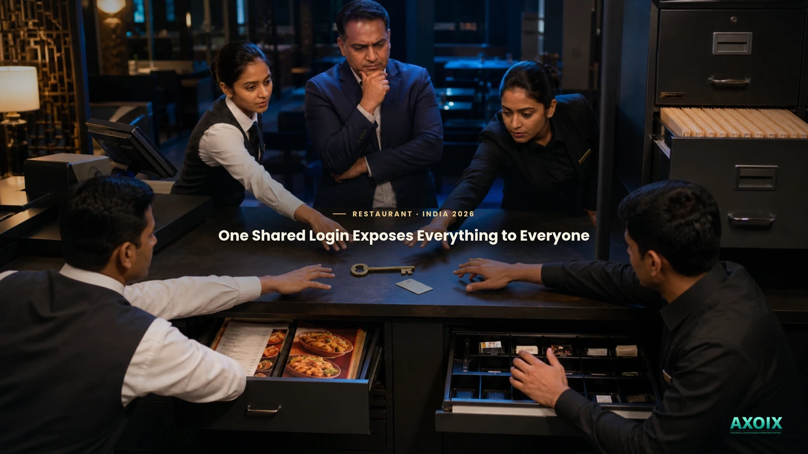 A single shared login exposing every part of the restaurant to everyone