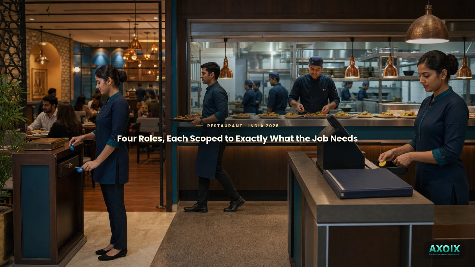 Four restaurant roles each scoped to exactly what their job needs