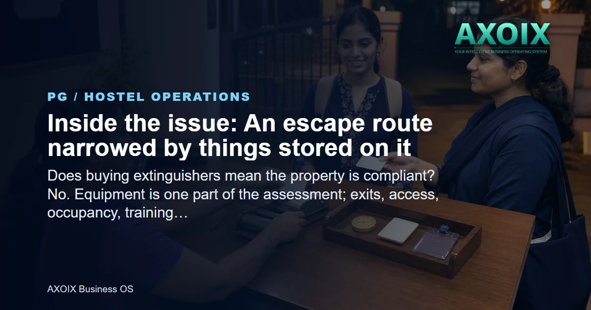 An escape route narrowed by things stored on it